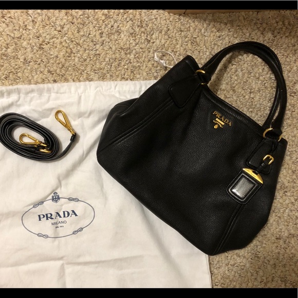 Prada Bags Black Gold Over The Shoulder Bag Adjustable Poshmark